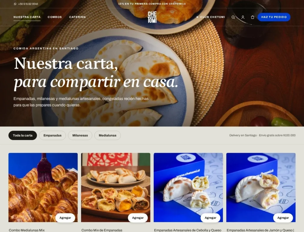 Carta de Che Tomi: empanadas, milanesas y medialunas