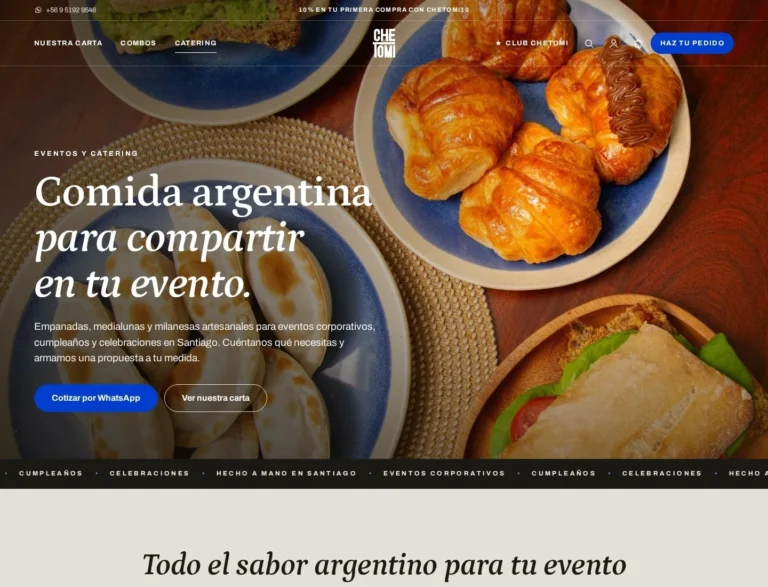 Página de catering de Che Tomi