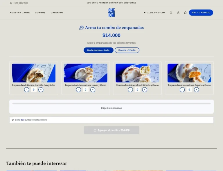 Combo de empanadas en la tienda de Che Tomi