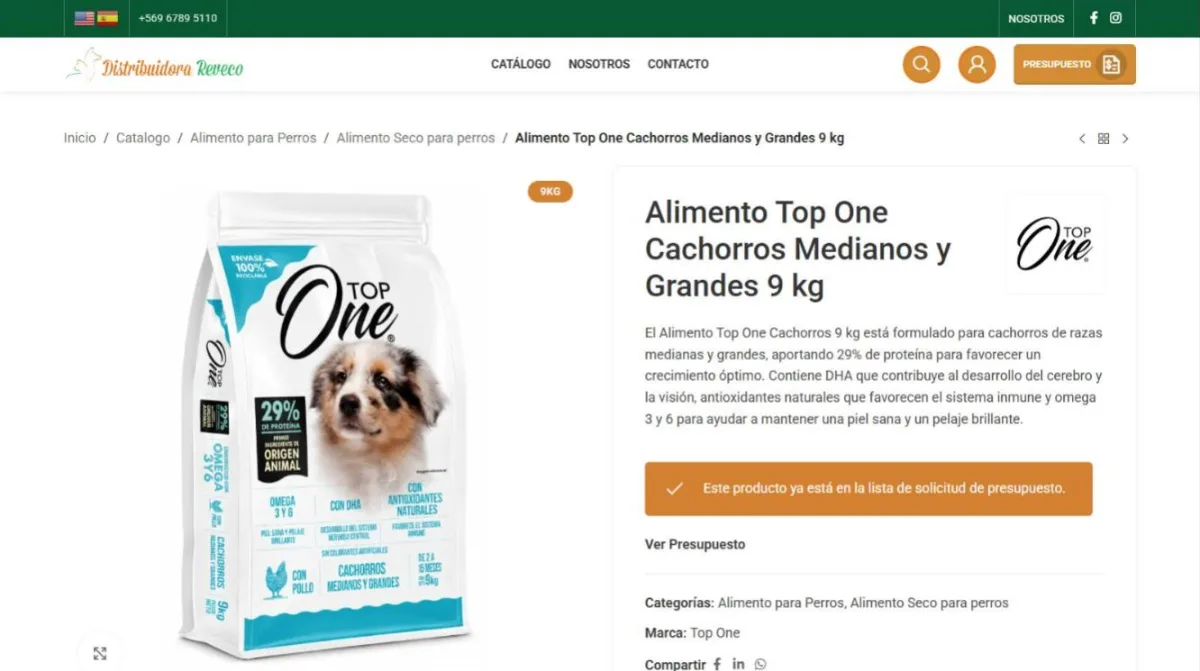 Ficha de producto de Distribuidora Reveco