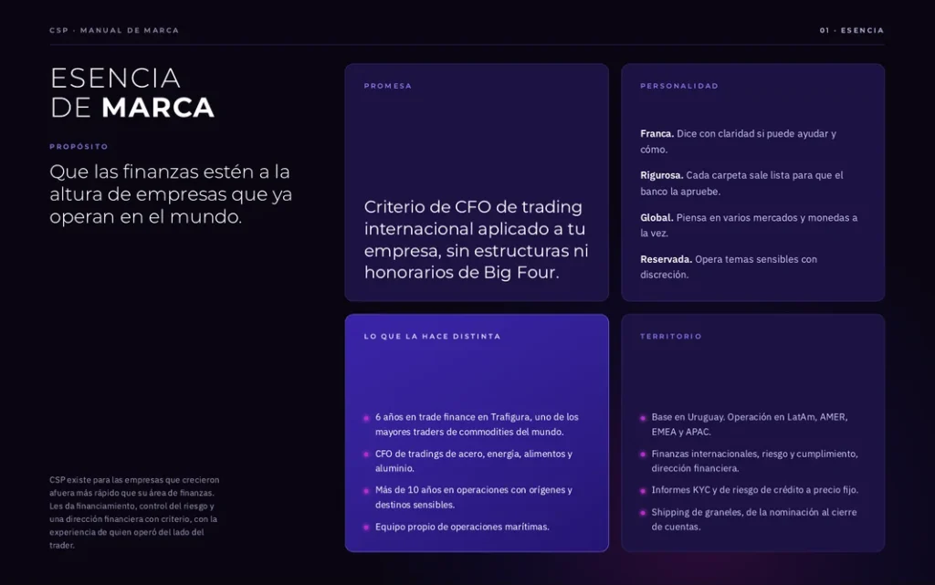 Esencia de marca de CSP Consulting: propósito, promesa y personalidad