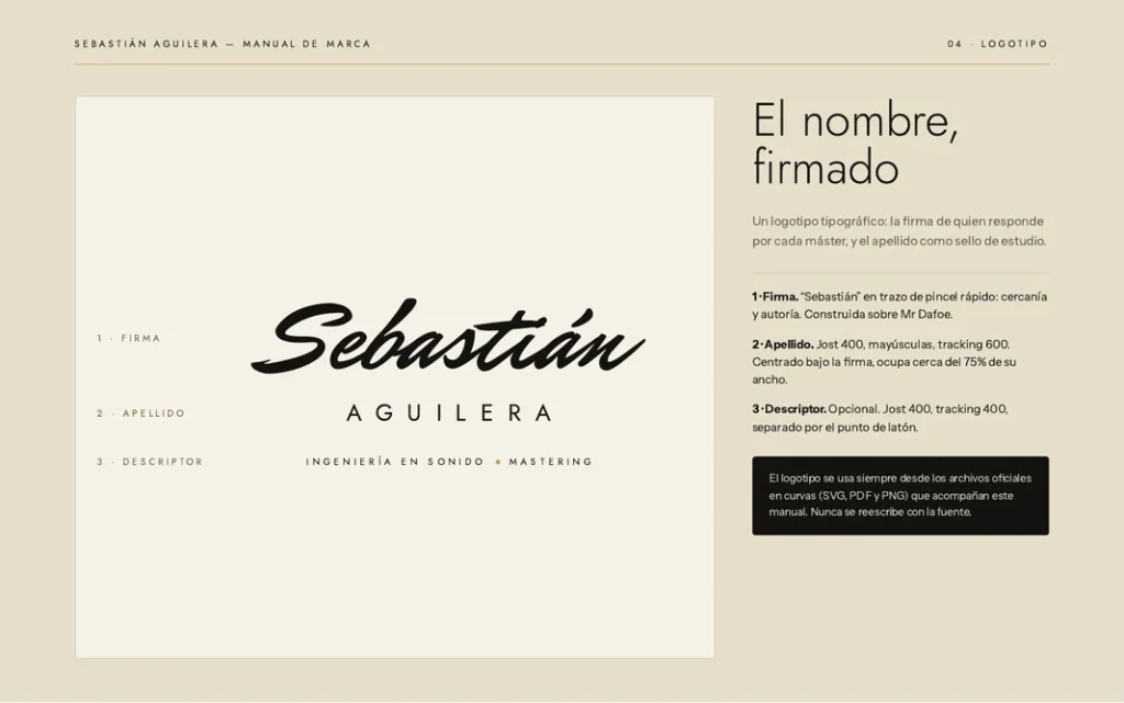 Logotipo de Sebastián Aguilera: la firma manuscrita y el apellido espaciado