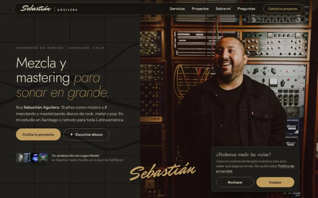 Inicio del sitio de sebastianaguilera.com en un computador