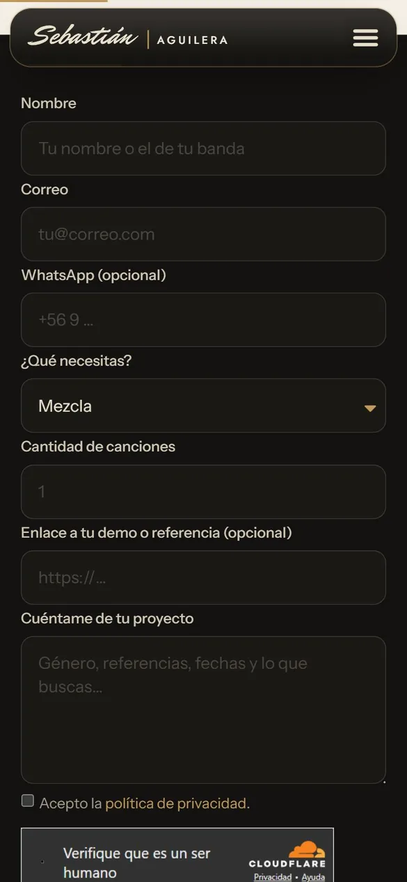 Formulario para cotizar de Sebastián Aguilera